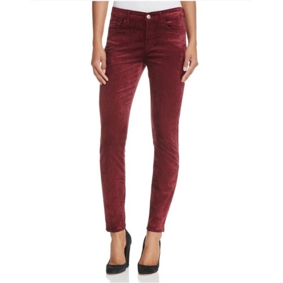 7 For All Mankind, Crushed Velvet Skinny Jeans, Maroon, Size 27 - Picture 1 of 10